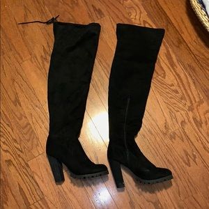 Black suede thigh high boots